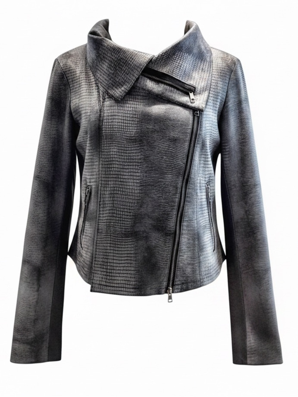 Iris Silk Abstract Blouse & Georgie Moto Jacket Set - Gray/Black | M/8